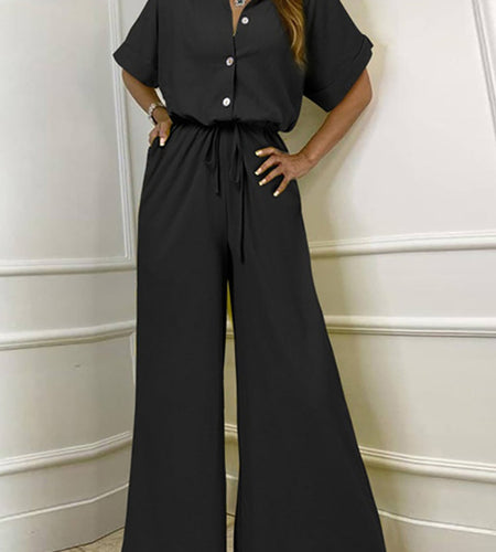 Casual Belt Wide Long Pants Romper  Overall