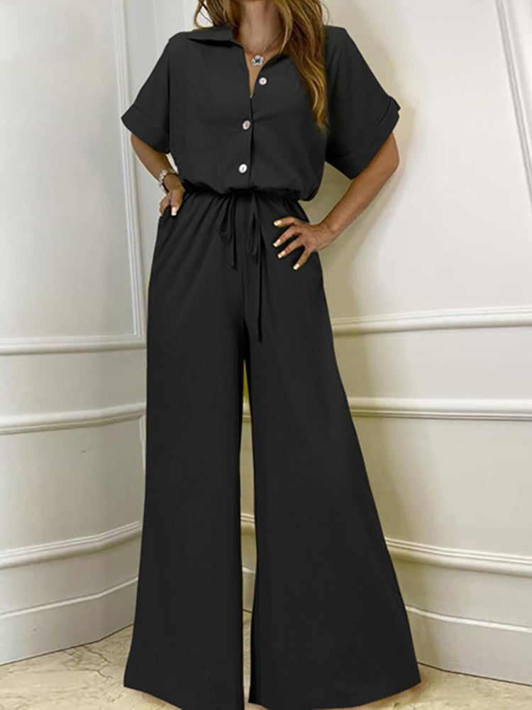 Casual Belt Wide Long Pants Romper  Overall