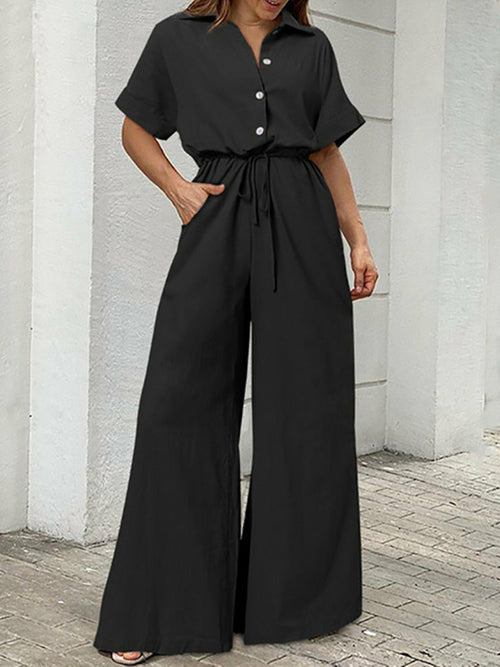 Casual Belt Wide Long Pants Romper  Overall