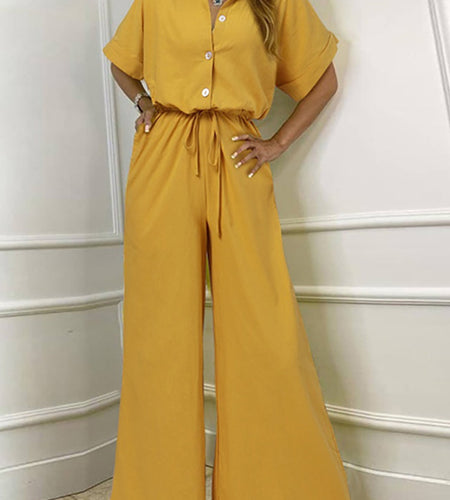 Casual Belt Wide Long Pants Romper  Overall