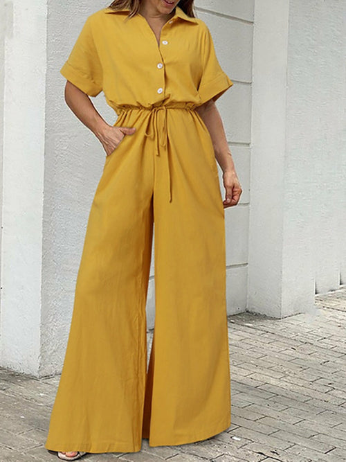 Casual Belt Wide Long Pants Romper  Overall