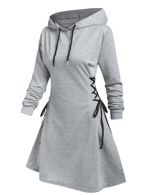 Load image into Gallery viewer, Casual Women Long Sleeve Autumn Dress Drawstring Lace Up Mini Hoodie
