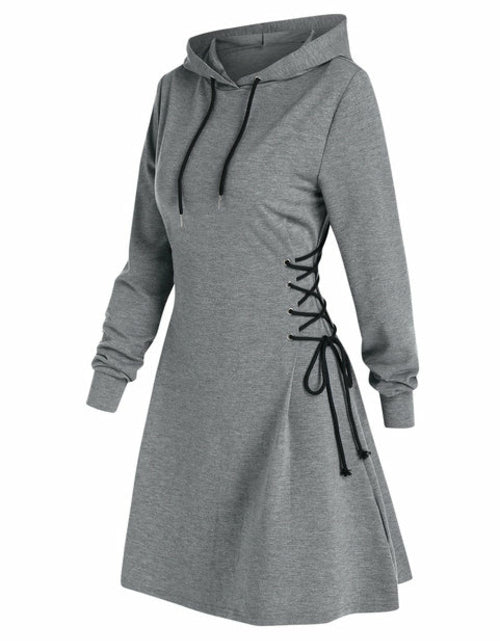 Load image into Gallery viewer, Casual Women Long Sleeve Autumn Dress Drawstring Lace Up Mini Hoodie
