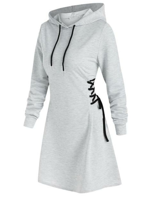 Load image into Gallery viewer, Casual Women Long Sleeve Autumn Dress Drawstring Lace Up Mini Hoodie
