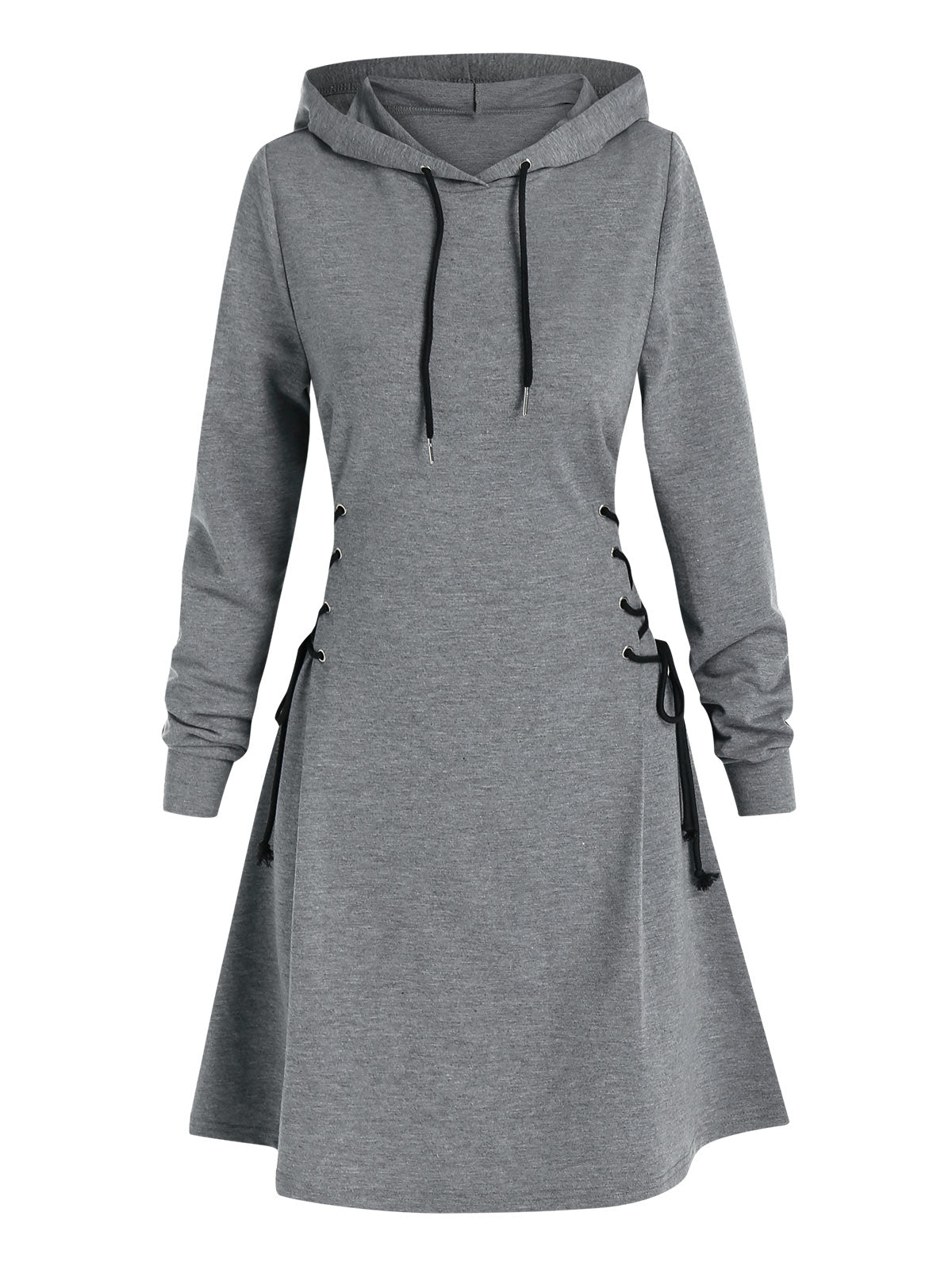 Casual Women Long Sleeve Autumn Dress Drawstring Lace Up Mini Hoodie