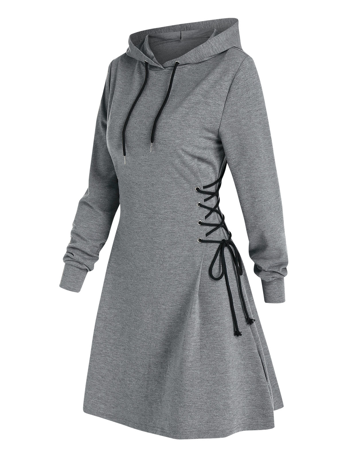 Casual Women Long Sleeve Autumn Dress Drawstring Lace Up Mini Hoodie