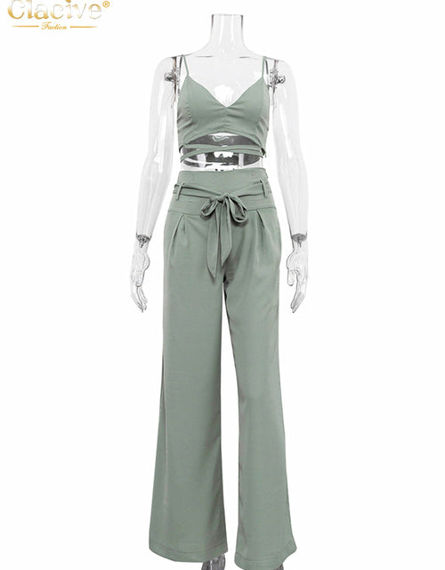 Load image into Gallery viewer, Sexy Wide Trouser Suits Fashion Crop Top  Pants Two Piece
