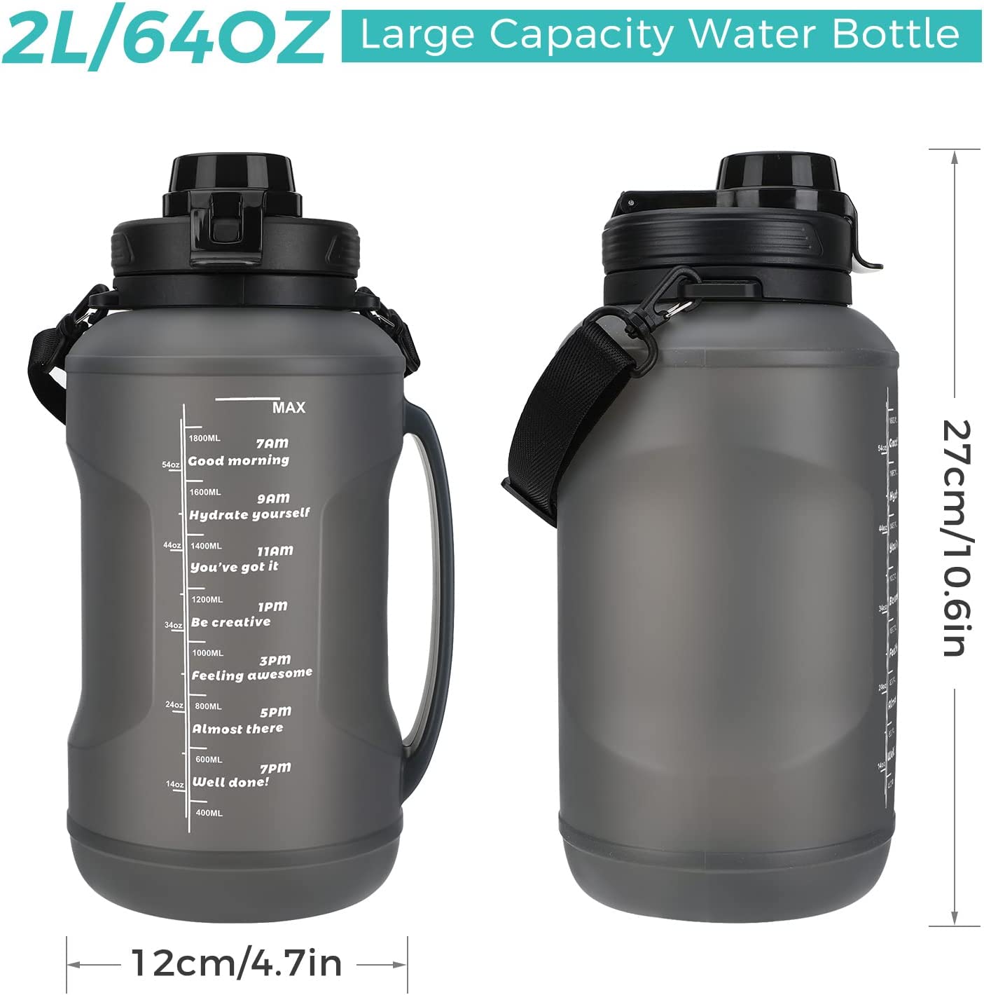 Collapsible Water Bottle, 2l/64oz Large Capacity With Straw Half