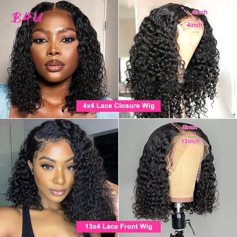 Deep Wave Short Bob Wig Human Hair 13x4 Lace Frontal Wigs Hd Lace