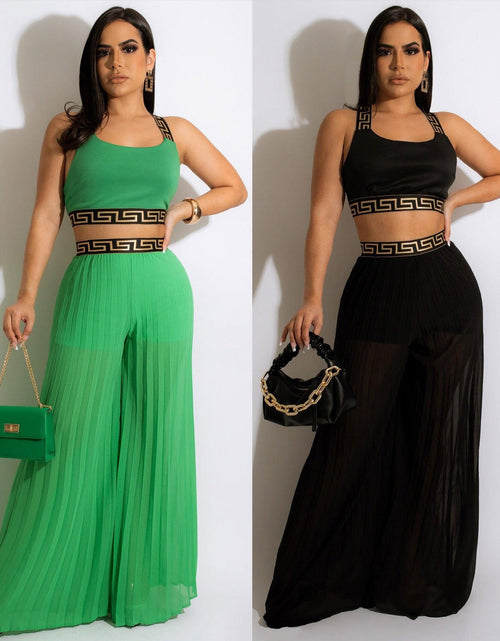 Load image into Gallery viewer, Pullover Spliced Vest Crop Top Wide Leg Pants Outfits
