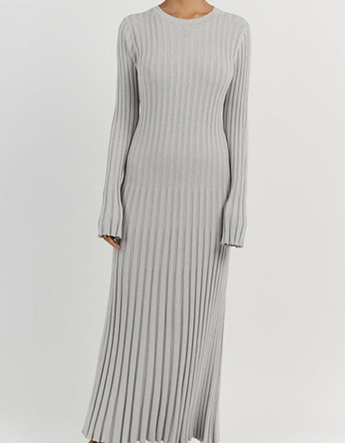 Load image into Gallery viewer, Elegant Knitted Pleated Maxi Dress Women 2023 Spring Ribbed O neck A
