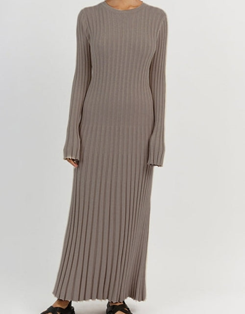 Load image into Gallery viewer, Elegant Knitted Pleated Maxi Dress Women 2023 Spring Ribbed O neck A
