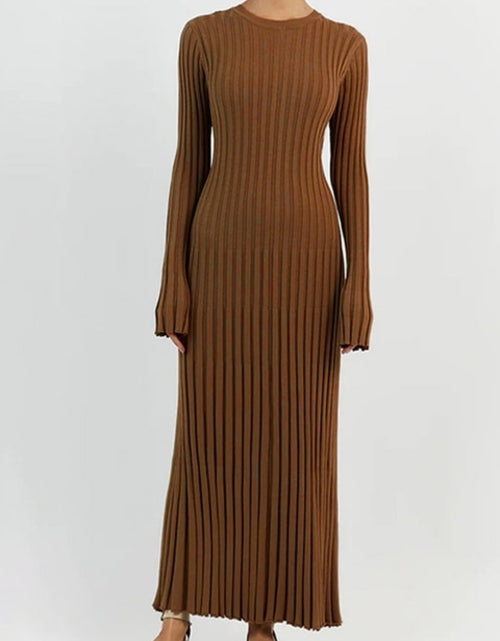 Load image into Gallery viewer, Elegant Knitted Pleated Maxi Dress Women 2023 Spring Ribbed O neck A
