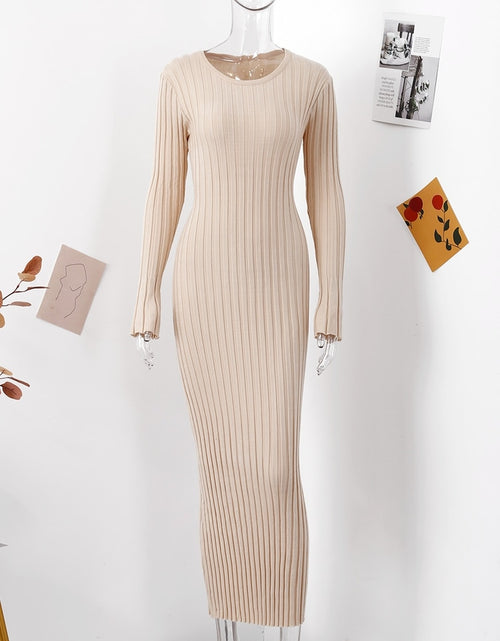 Load image into Gallery viewer, Elegant Knitted Pleated Maxi Dress Women 2023 Spring Ribbed O neck A
