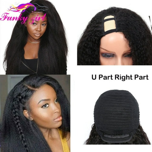 FG Brazilain Kinky Straight Human Hair Wigs Yaki Straight U Part Wig