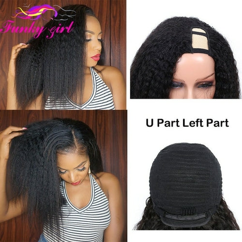 Load image into Gallery viewer, FG Brazilain Kinky Straight Human Hair Wigs Yaki Straight U Part Wig
