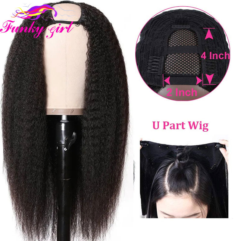 FG Brazilain Kinky Straight Human Hair Wigs Yaki Straight U Part Wig