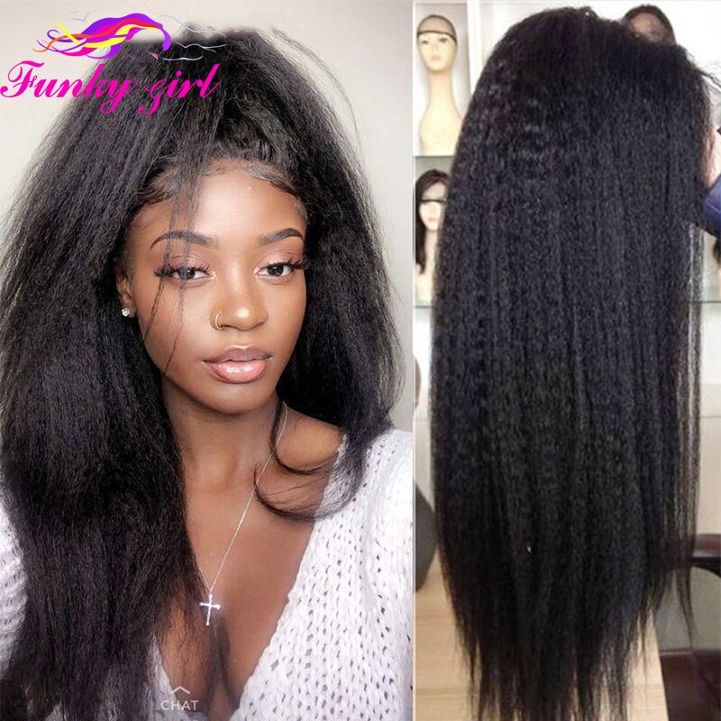 FG Brazilain Kinky Straight Human Hair Wigs Yaki Straight U Part Wig