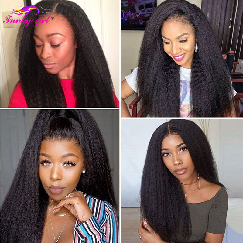 FG Brazilain Kinky Straight Human Hair Wigs Yaki Straight U Part Wig