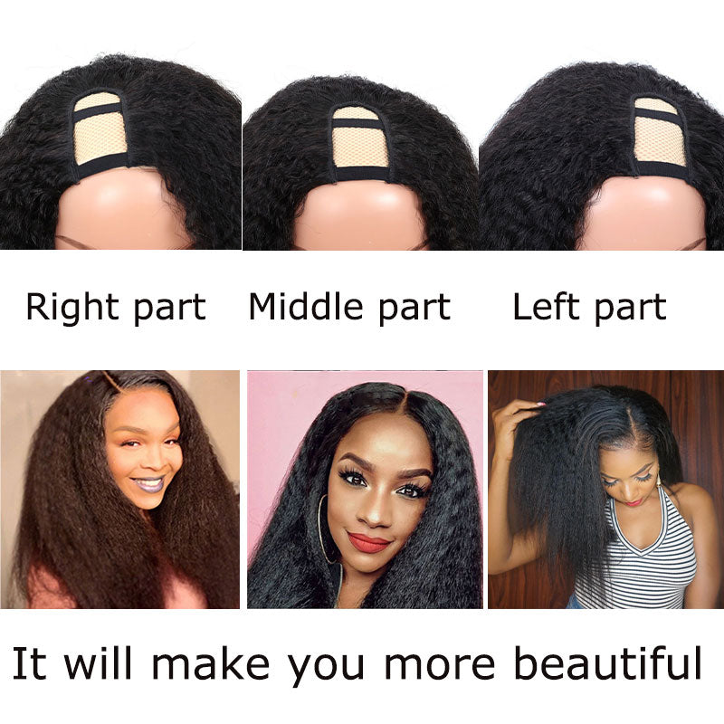 FG Brazilain Kinky Straight Human Hair Wigs Yaki Straight U Part Wig