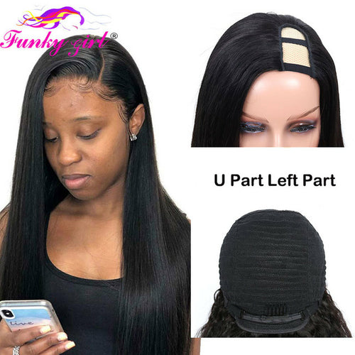 FG Straight U Part 150% Density Natural Brazilian Human Hair Long Wigs