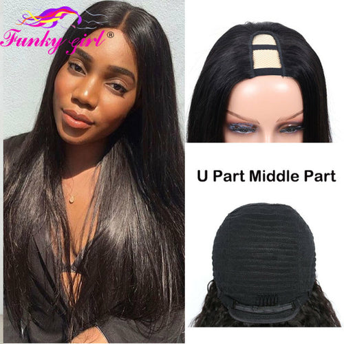 FG Straight U Part 150% Density Natural Brazilian Human Hair Long Wigs