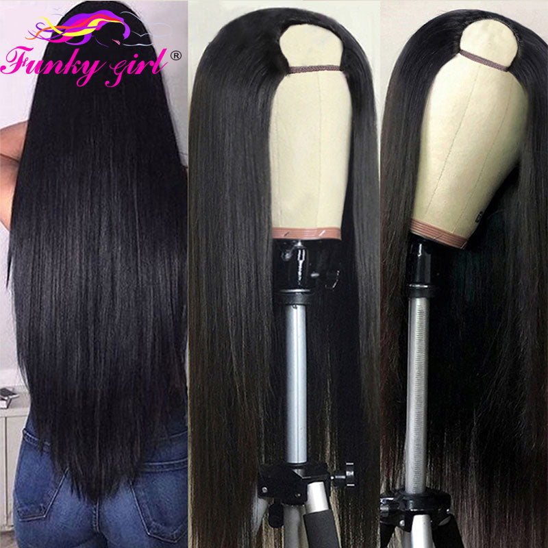 FG Straight U Part 150% Density Natural Brazilian Human Hair Long Wigs