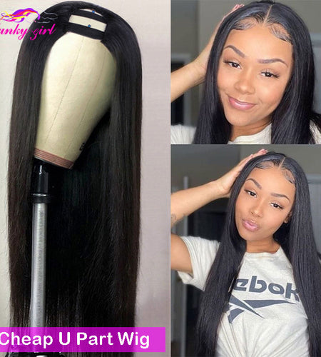 FG Straight U Part 150% Density Natural Brazilian Human Hair Long Wigs