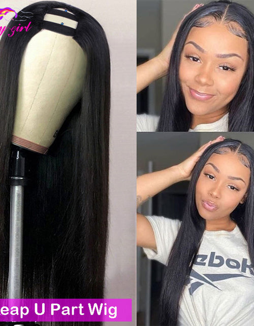 Load image into Gallery viewer, FG Straight U Part 150% Density Natural Brazilian Human Hair Long Wigs
