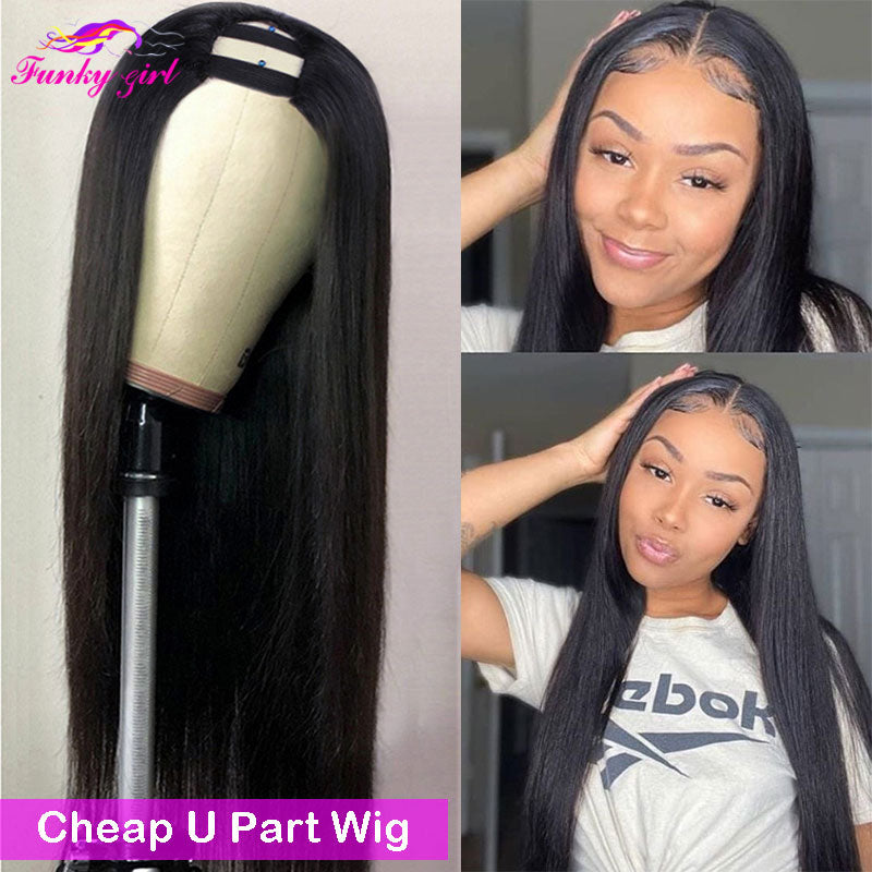 FG Straight U Part 150% Density Natural Brazilian Human Hair Long Wigs