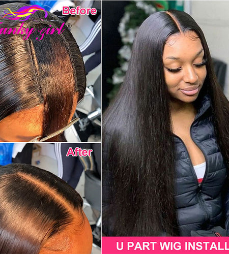 FG Straight U Part 150% Density Natural Brazilian Human Hair Long Wigs