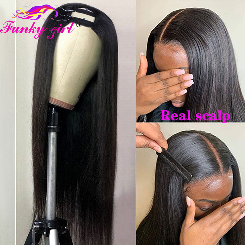 FG Straight U Part 150% Density Natural Brazilian Human Hair Long Wigs