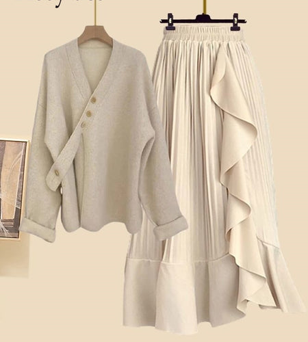 Fall Winter Two Pieces Sets Womens Outfits Office Ladies Elegant Soft