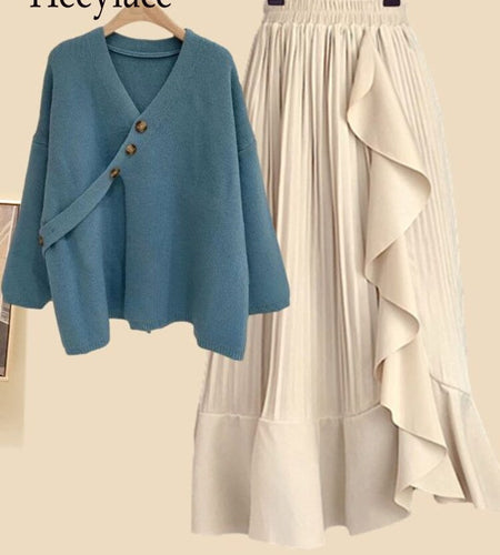 Fall Winter Two Pieces Sets Womens Outfits Office Ladies Elegant Soft