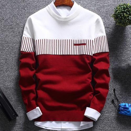 Load image into Gallery viewer, Fashion Men Striped Sweater Pullover Color Block Patchwork O Neck Long
