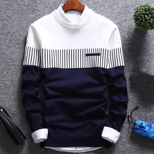 Load image into Gallery viewer, Fashion Men Striped Sweater Pullover Color Block Patchwork O Neck Long
