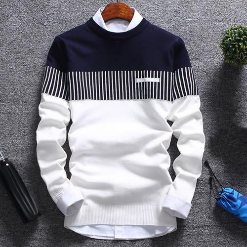 Load image into Gallery viewer, Fashion Men Striped Sweater Pullover Color Block Patchwork O Neck Long
