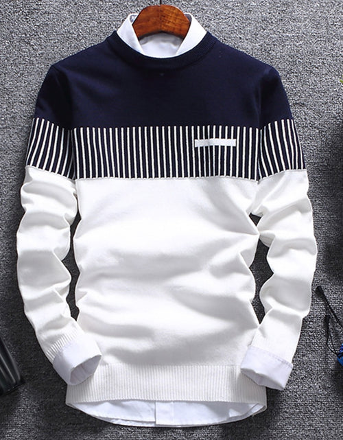 Load image into Gallery viewer, Fashion Men Striped Sweater Pullover Color Block Patchwork O Neck Long
