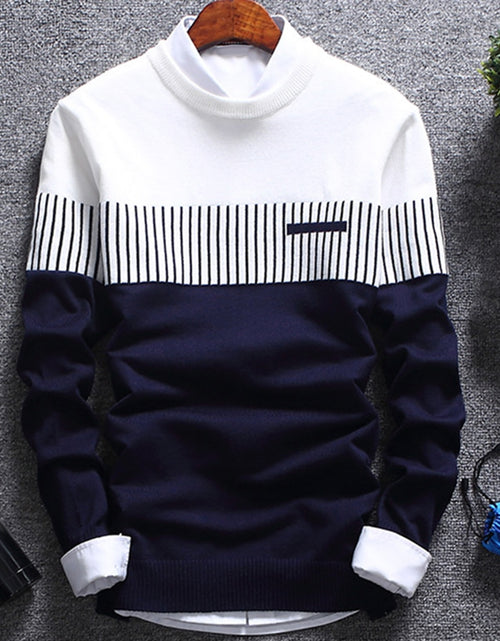 Load image into Gallery viewer, Fashion Men Striped Sweater Pullover Color Block Patchwork O Neck Long
