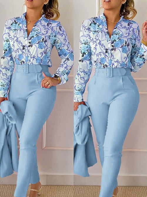 Print Shirt Tops &High Waist Pants