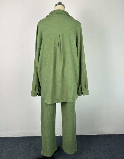 Load image into Gallery viewer, Green Solid Casual Shirt+pants Matching Set Women Autumn Winter
