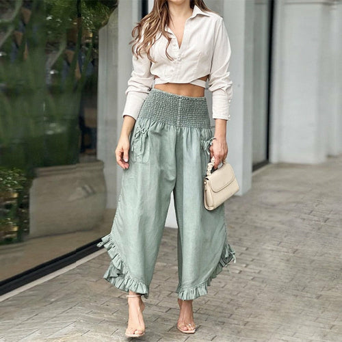 Load image into Gallery viewer, Spring Crop Top Ruffles Wide Leg Long Pants Set Outfits
