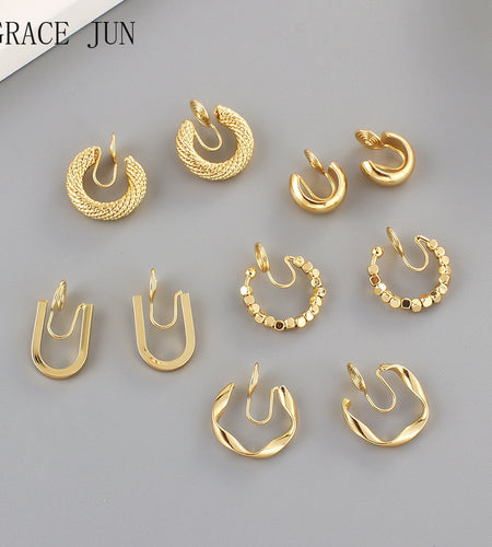 GRACE JUN Top quality 18K Gold Color Mosquito Coil Clip on Hoop