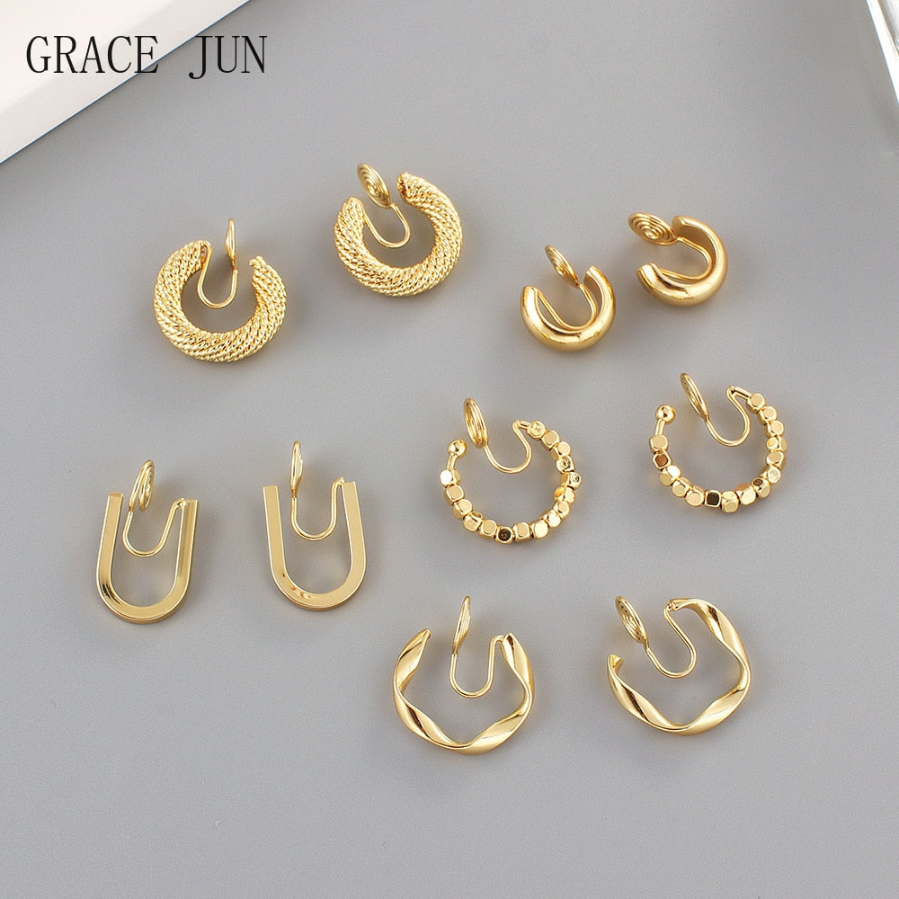 GRACE JUN Top quality 18K Gold Color Mosquito Coil Clip on Hoop