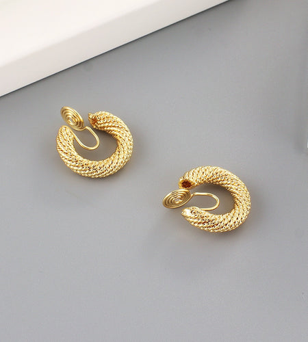 GRACE JUN Top quality 18K Gold Color Mosquito Coil Clip on Hoop
