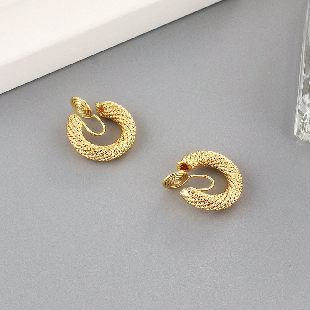 GRACE JUN Top quality 18K Gold Color Mosquito Coil Clip on Hoop