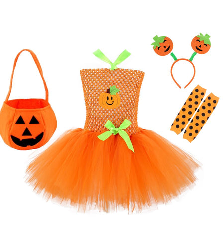 Girls Dress New Halloween Cosplay Costume Children Witch Pumpkin Dress