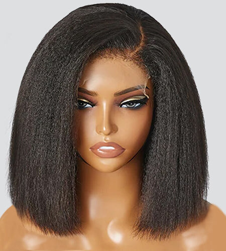 Kinky Straight 13x4 Lace Front Wig Short Bob Frontal Human Hair Wigs