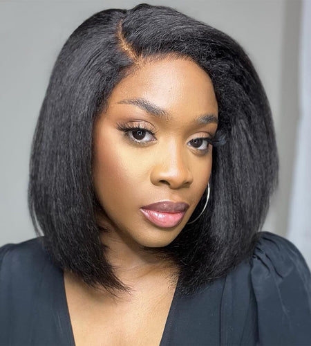 Kinky Straight 13x4 Lace Front Wig Short Bob Frontal Human Hair Wigs