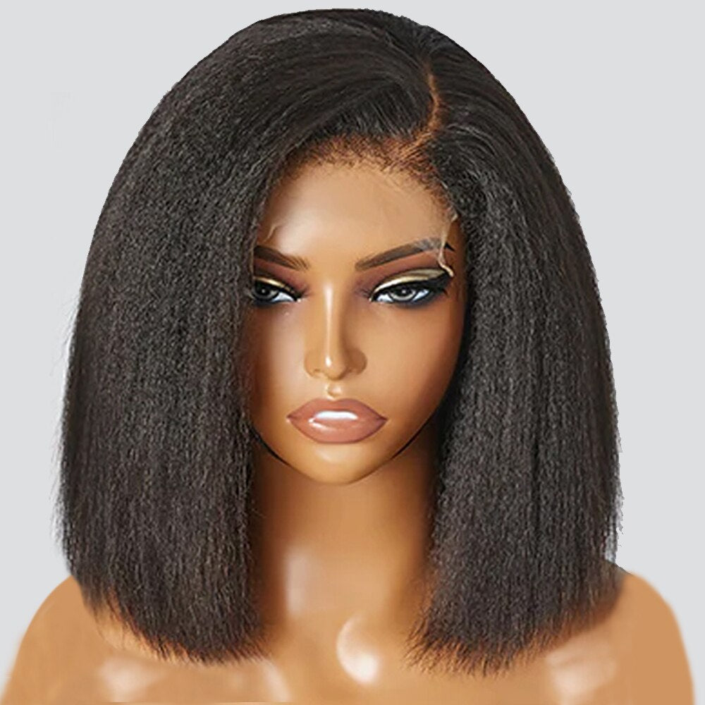 Kinky Straight 13x4 Lace Front Wig Short Bob Frontal Human Hair Wigs